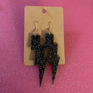Sparkly Black Lightning Bolt Earrings